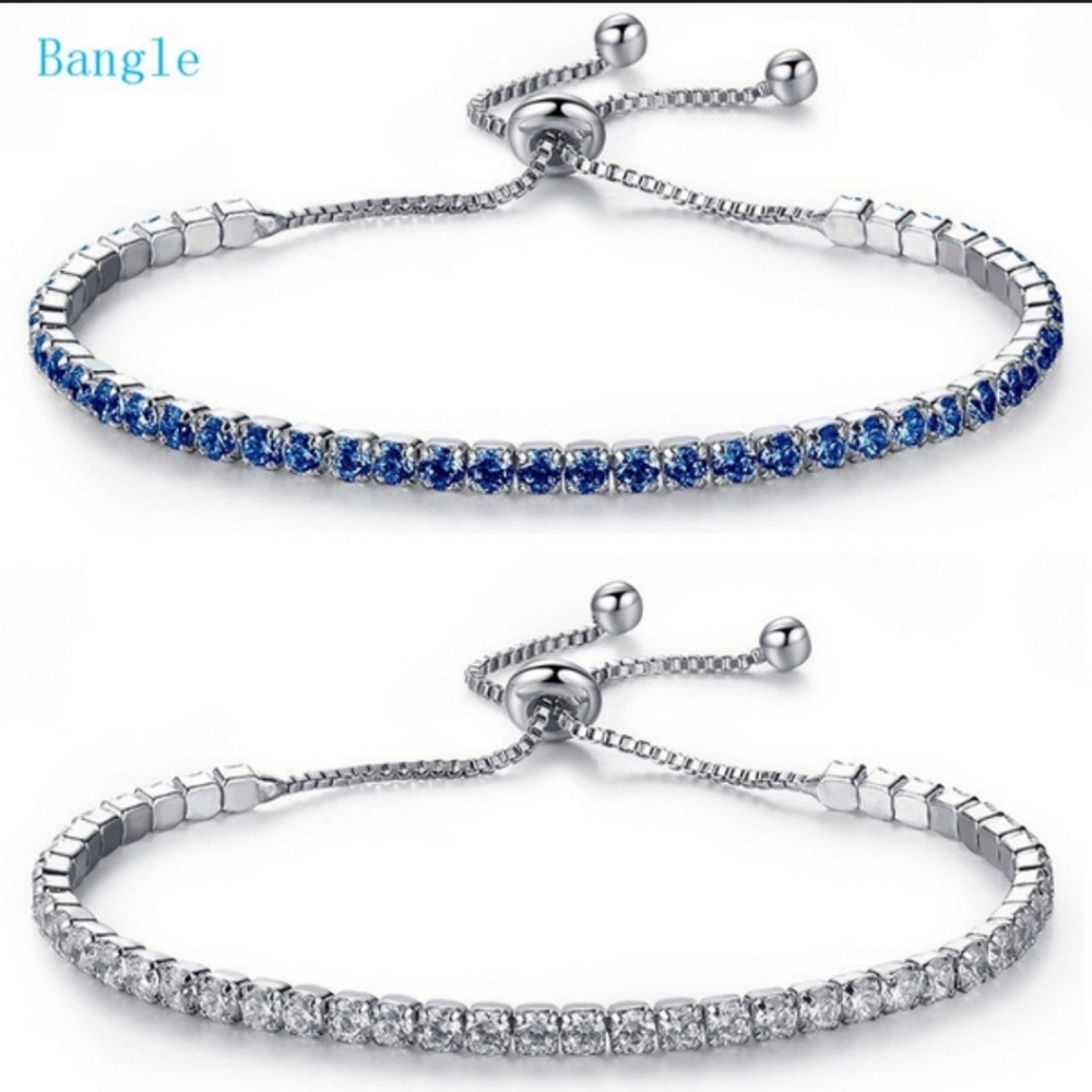 2 ~ 925 STERLING SILVER CZ BANGLES BRACELETS {CHAIN BRACELET} 🆕